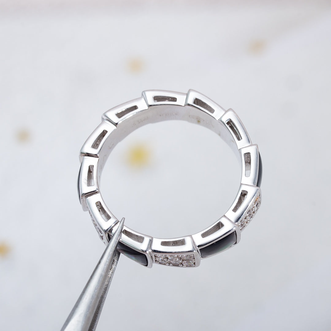 [Rose Jewelrys]SERPENTI RING SILVER DIAMOND BLACK MOP 4MM