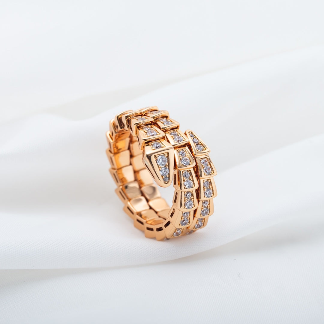 [Rose Jewelrys]SERPENTI RING PINK GOLD DIAMOND DOUBLE ROW