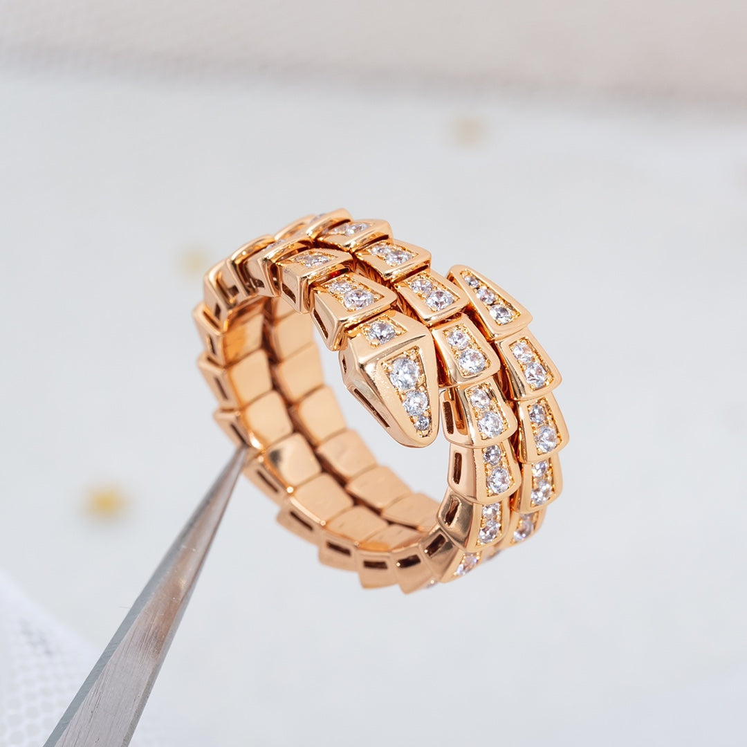 [Rose Jewelrys]SERPENTI RING PINK GOLD DIAMOND DOUBLE ROW