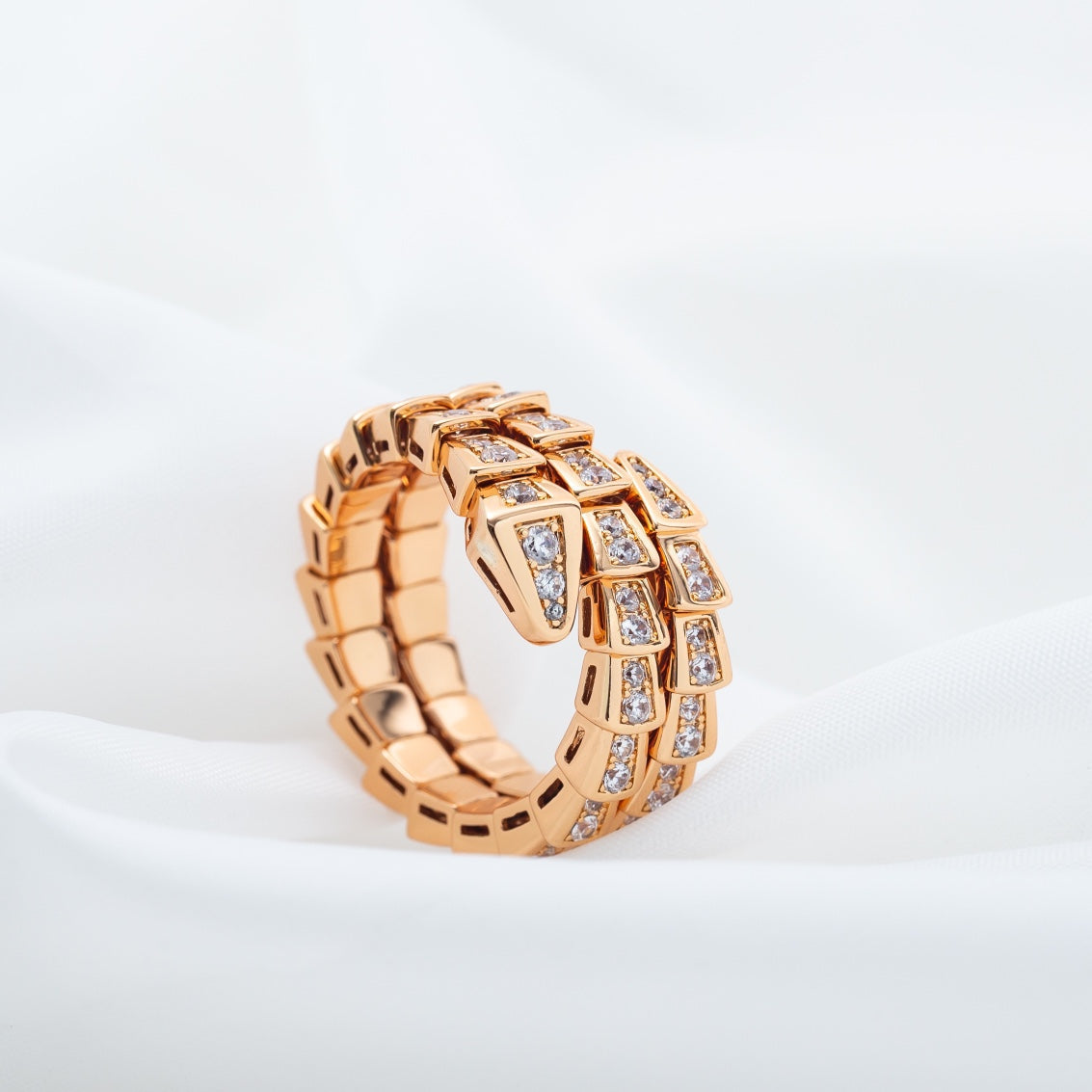 [Rose Jewelrys]SERPENTI RING PINK GOLD DIAMOND DOUBLE ROW