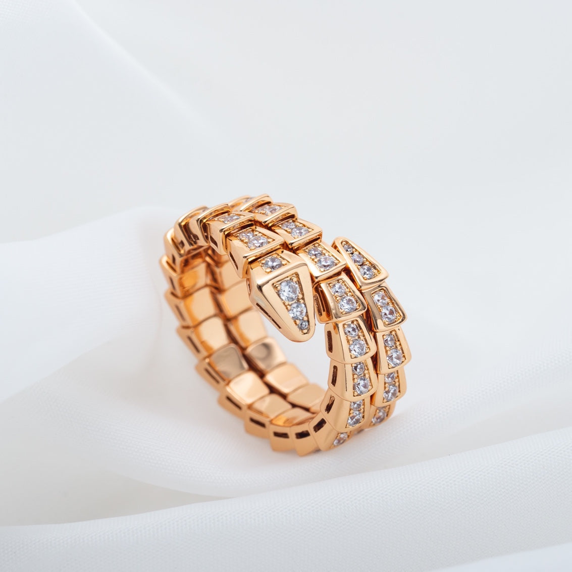 [Rose Jewelrys]SERPENTI RING PINK GOLD DIAMOND DOUBLE ROW