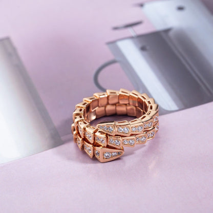 [Rose Jewelrys]SERPENTI RING PINK GOLD DIAMOND DOUBLE ROW