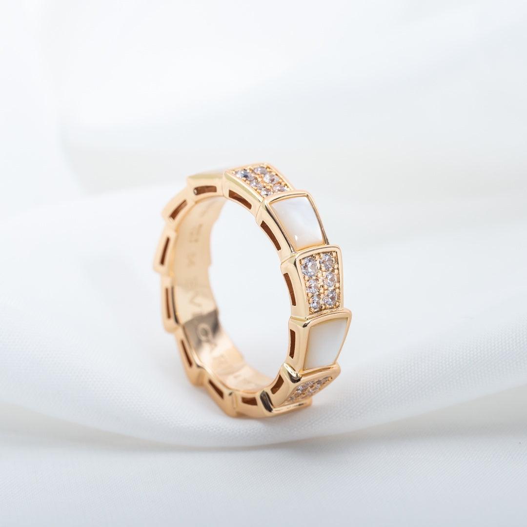 [Rose Jewelrys]SERPENTI RING PINK GOLD MOP DIAMOND PAVED 4MM