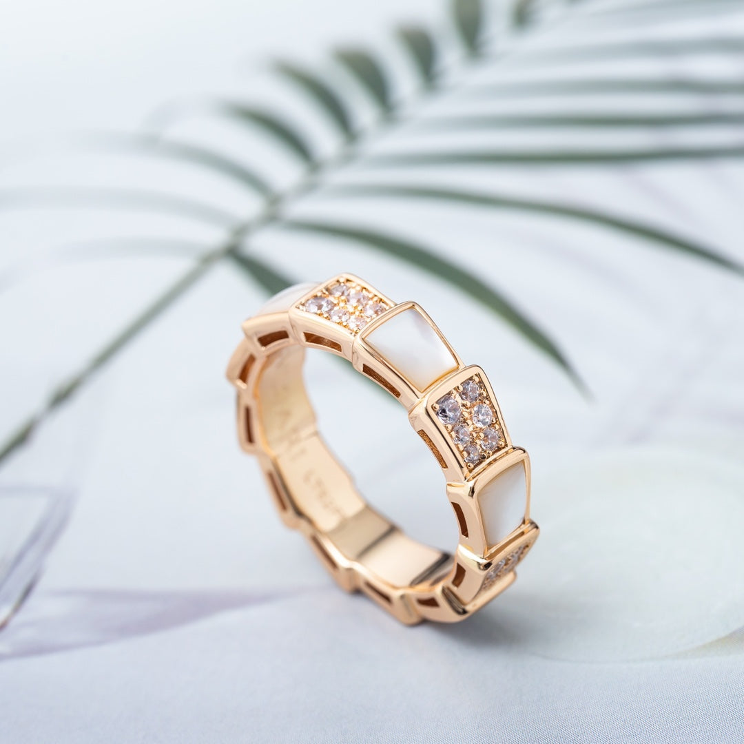 [Rose Jewelrys]SERPENTI RING PINK GOLD MOP DIAMOND PAVED 4MM