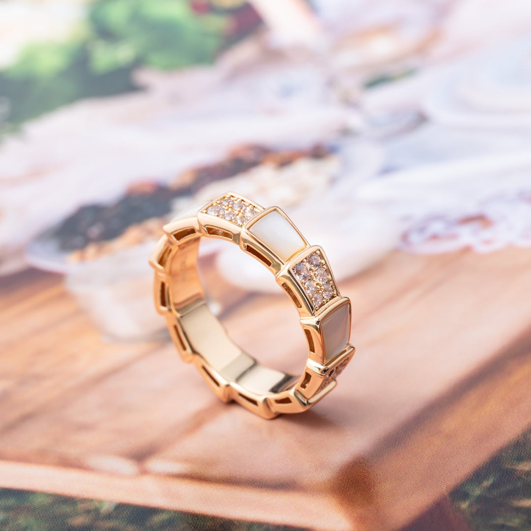 [Rose Jewelrys]SERPENTI RING PINK GOLD MOP DIAMOND PAVED 4MM