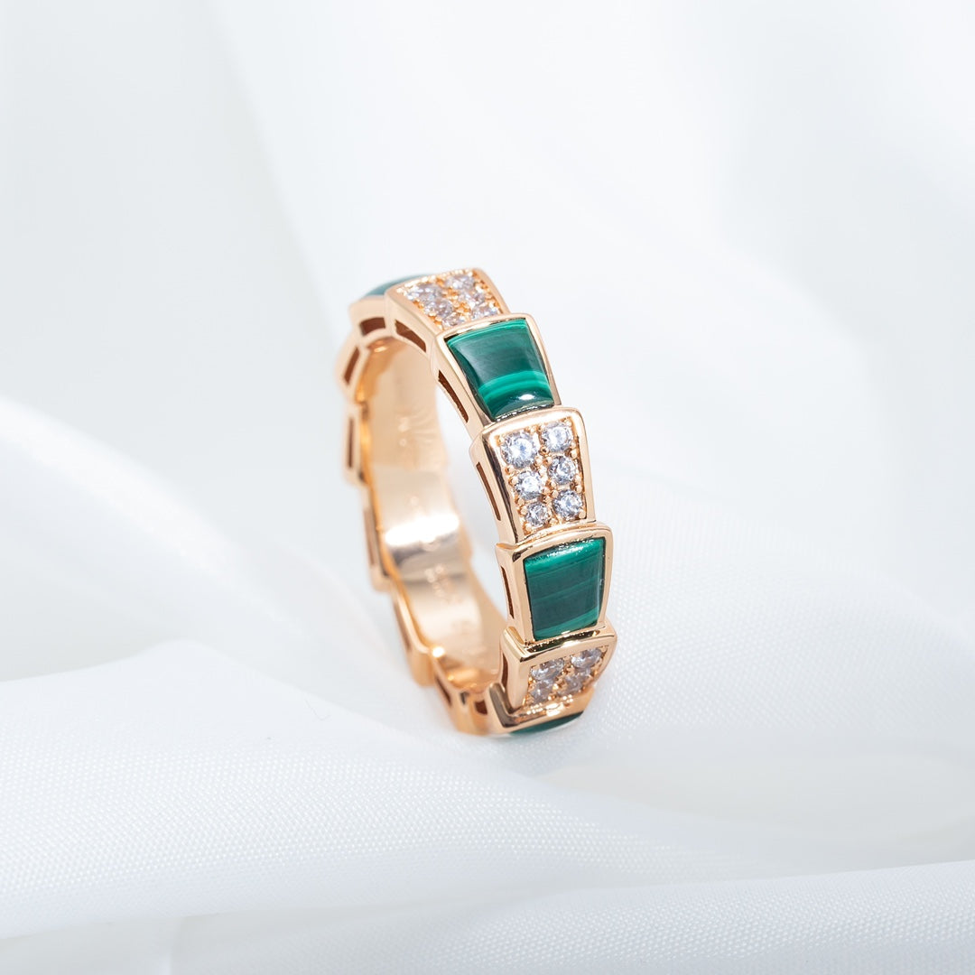 [Rose Jewelrys]SERPENTI RING PINK GOLD MALACHITE DIAMOND PAVED 4MM