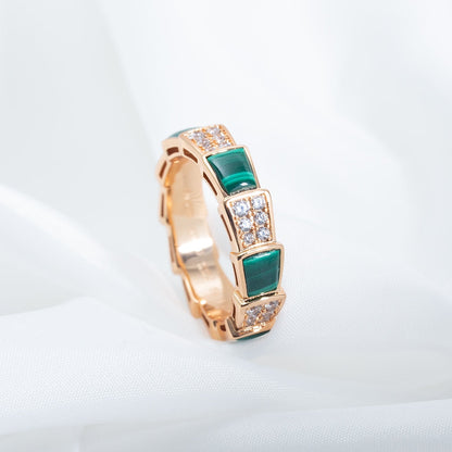 [Rose Jewelrys]SERPENTI RING PINK GOLD MALACHITE DIAMOND PAVED 4MM