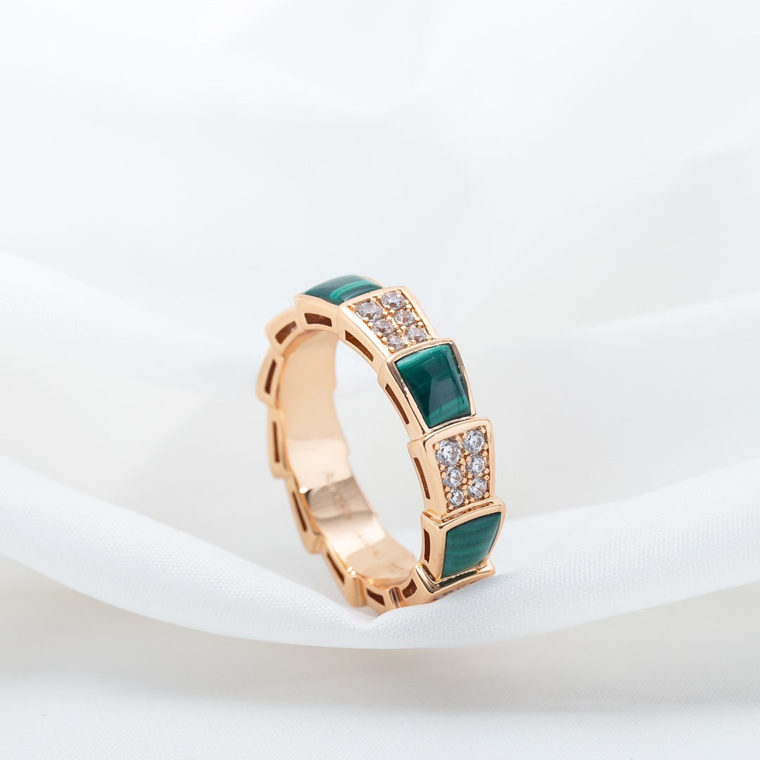 [Rose Jewelrys]SERPENTI RING PINK GOLD MALACHITE DIAMOND PAVED 4MM