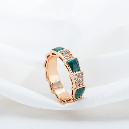 [Rose Jewelrys]SERPENTI RING PINK GOLD MALACHITE DIAMOND PAVED 4MM