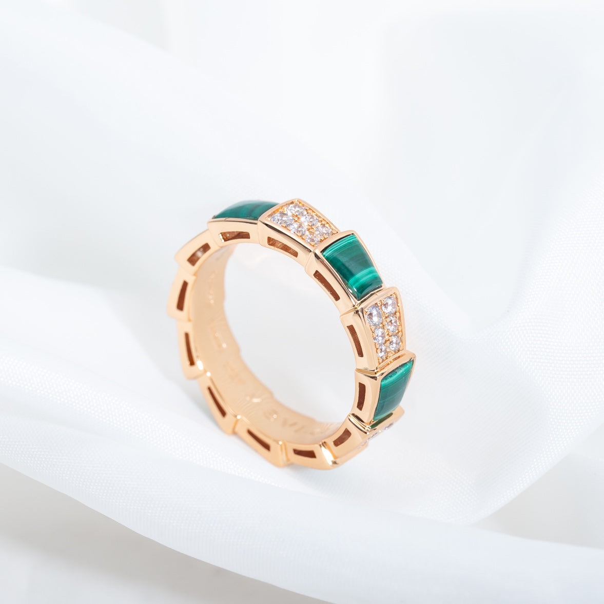 [Rose Jewelrys]SERPENTI RING PINK GOLD MALACHITE DIAMOND PAVED 4MM