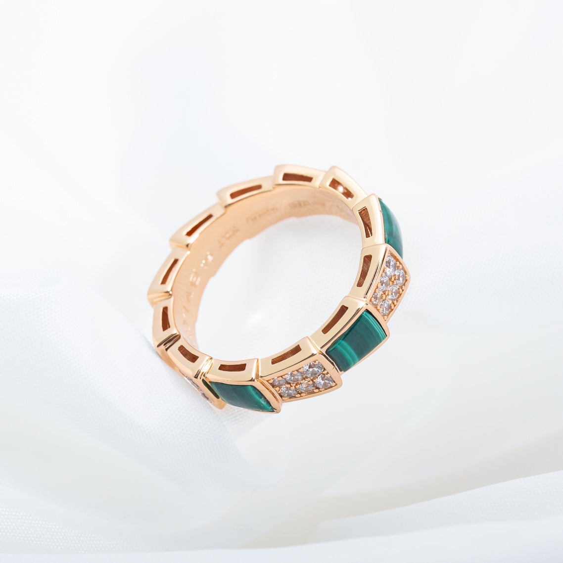 [Rose Jewelrys]SERPENTI RING PINK GOLD MALACHITE DIAMOND PAVED 4MM