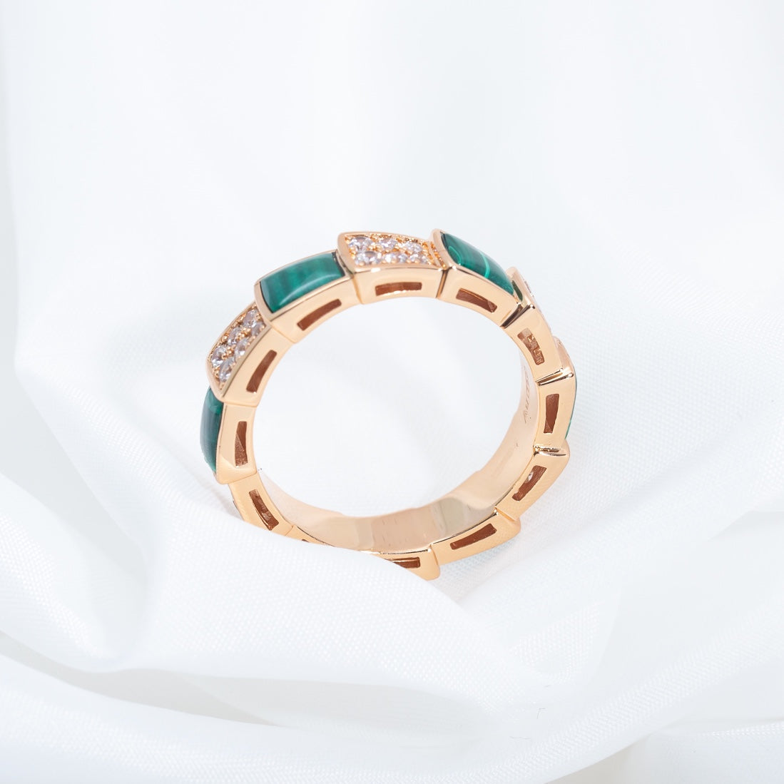 [Rose Jewelrys]SERPENTI RING PINK GOLD MALACHITE DIAMOND PAVED 4MM