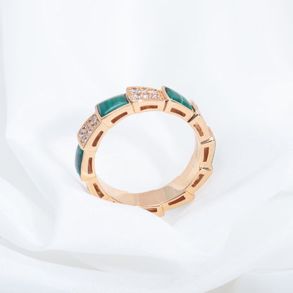 [Rose Jewelrys]SERPENTI RING PINK GOLD MALACHITE DIAMOND PAVED 4MM
