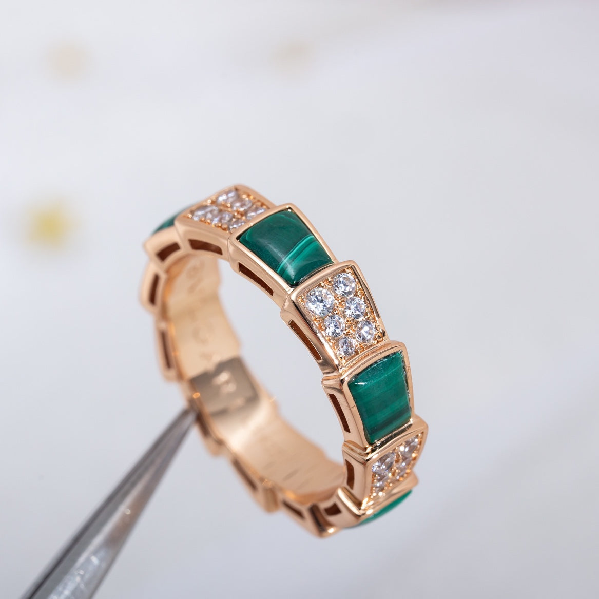 [Rose Jewelrys]SERPENTI RING PINK GOLD MALACHITE DIAMOND PAVED 4MM