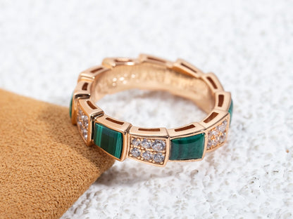 [Rose Jewelrys]SERPENTI RING PINK GOLD MALACHITE DIAMOND PAVED 4MM