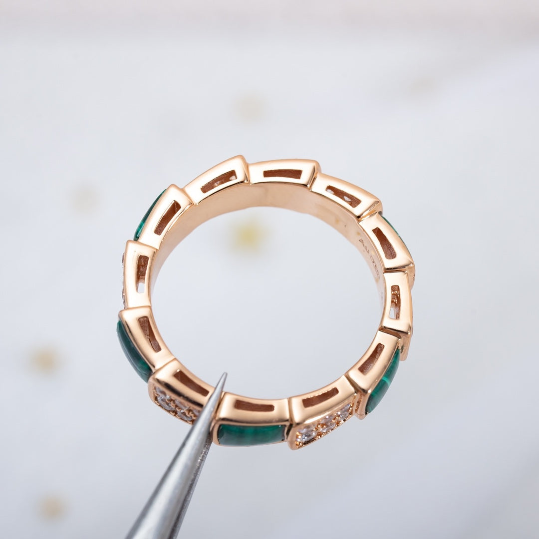 [Rose Jewelrys]SERPENTI RING PINK GOLD MALACHITE DIAMOND PAVED 4MM