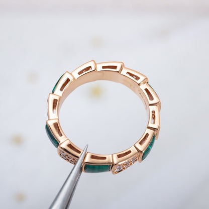 [Rose Jewelrys]SERPENTI RING PINK GOLD MALACHITE DIAMOND PAVED 4MM