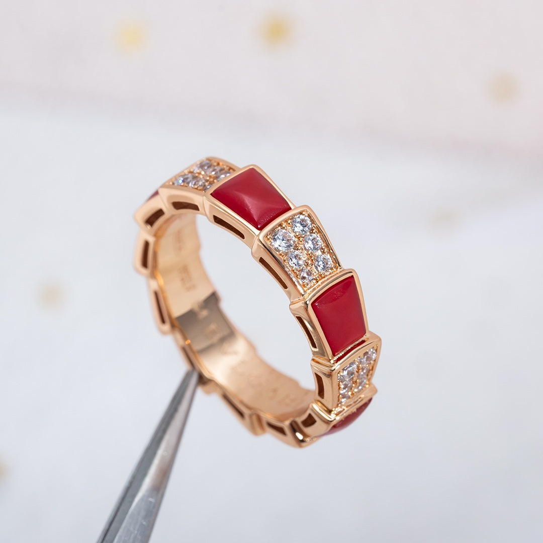 [Rose Jewelrys]SERPENTI RING PINK GOLD CARNELIAN DIAMOND PAVED 4MM