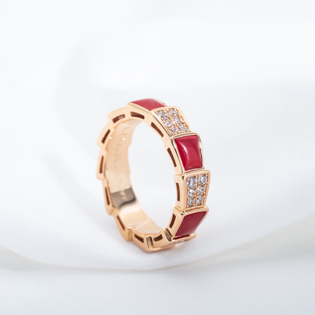 [Rose Jewelrys]SERPENTI RING PINK GOLD CARNELIAN DIAMOND PAVED 4MM