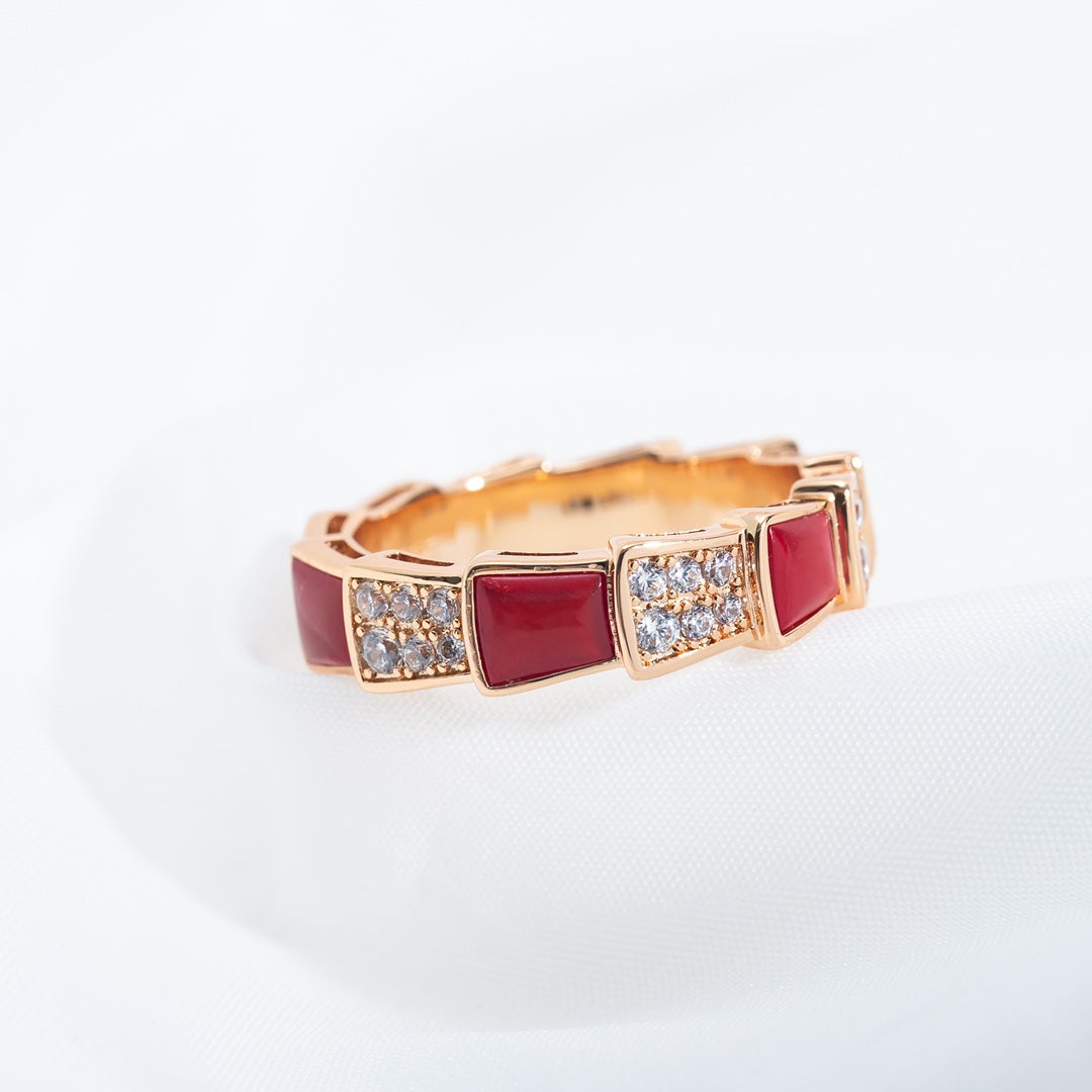 [Rose Jewelrys]SERPENTI RING PINK GOLD CARNELIAN DIAMOND PAVED 4MM