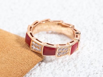 [Rose Jewelrys]SERPENTI RING PINK GOLD CARNELIAN DIAMOND PAVED 4MM