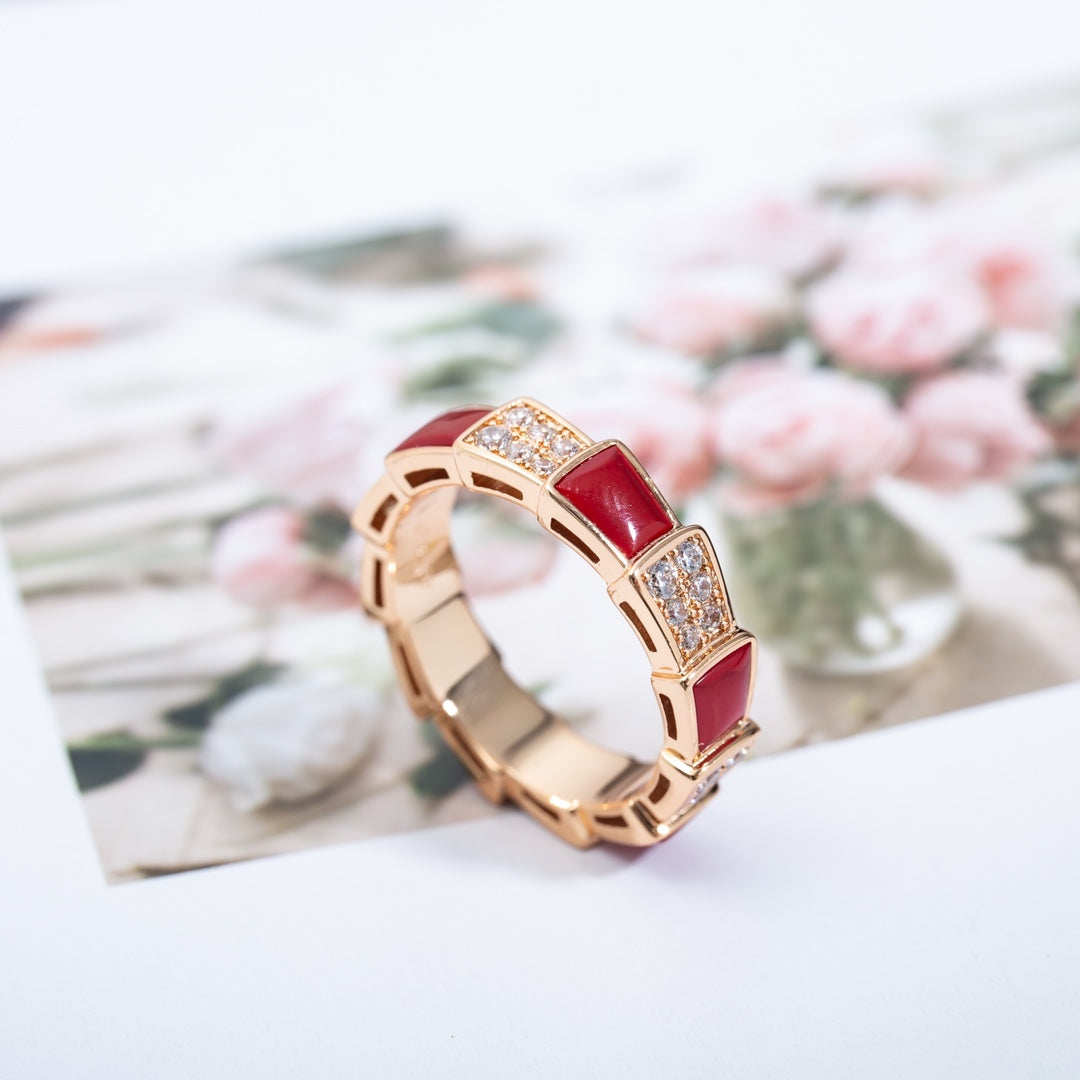 [Rose Jewelrys]SERPENTI RING PINK GOLD CARNELIAN DIAMOND PAVED 4MM