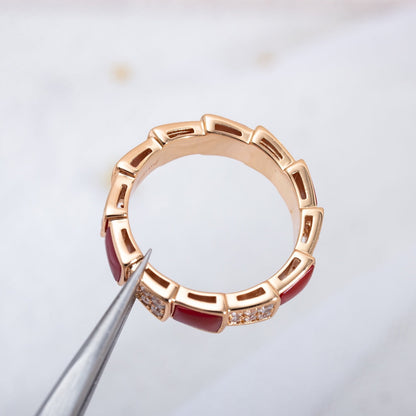 [Rose Jewelrys]SERPENTI RING PINK GOLD CARNELIAN DIAMOND PAVED 4MM