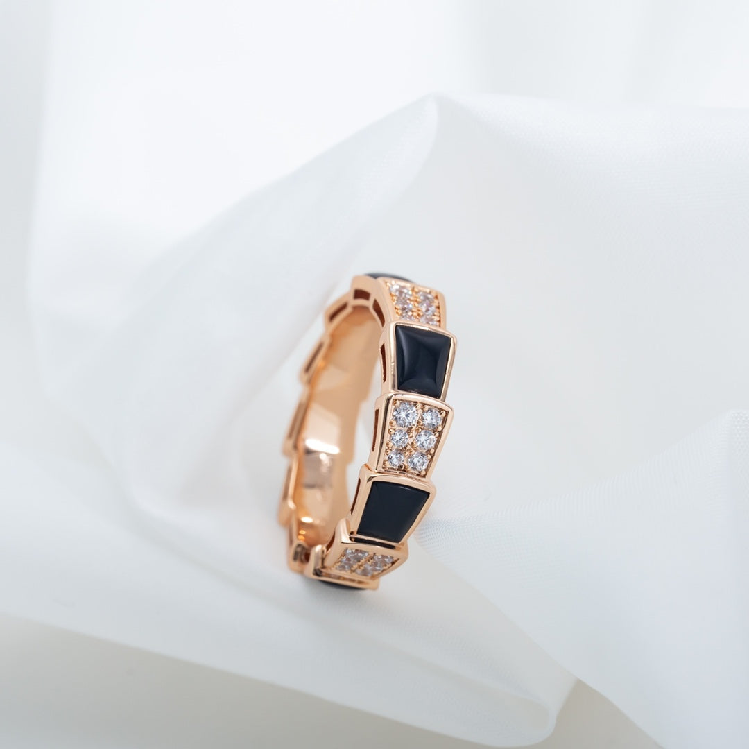 [Rose Jewelrys]SERPENTI RING PINK GOLD BLACK MOP DIAMOND PAVED 4MM