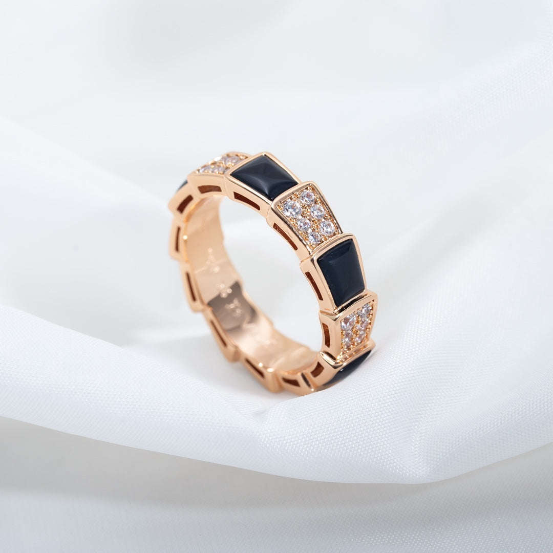 [Rose Jewelrys]SERPENTI RING PINK GOLD BLACK MOP DIAMOND PAVED 4MM