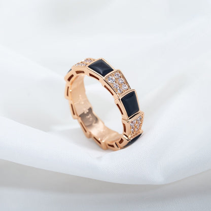 [Rose Jewelrys]SERPENTI RING PINK GOLD BLACK MOP DIAMOND PAVED 4MM