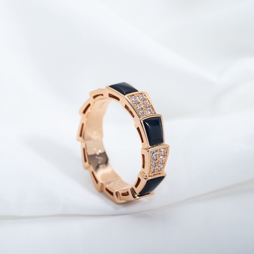 [Rose Jewelrys]SERPENTI RING PINK GOLD BLACK MOP DIAMOND PAVED 4MM