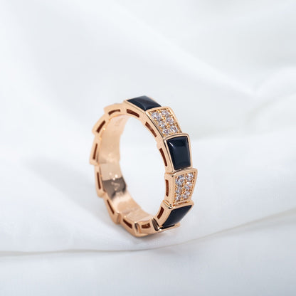 [Rose Jewelrys]SERPENTI RING PINK GOLD BLACK MOP DIAMOND PAVED 4MM