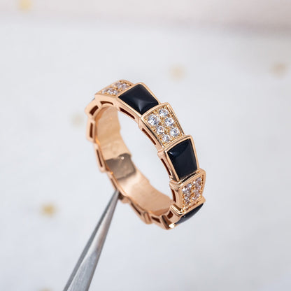 [Rose Jewelrys]SERPENTI RING PINK GOLD BLACK MOP DIAMOND PAVED 4MM