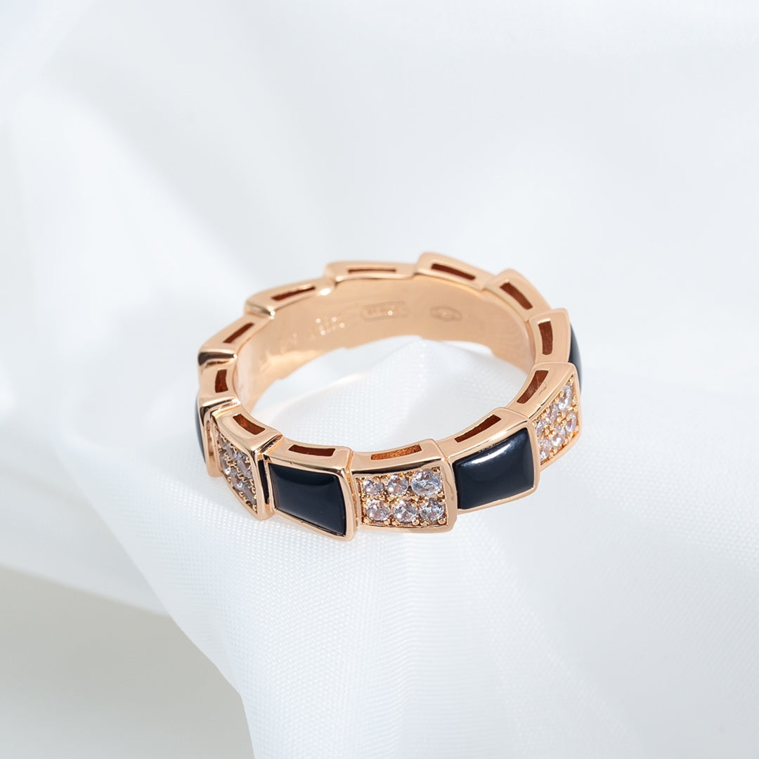 [Rose Jewelrys]SERPENTI RING PINK GOLD BLACK MOP DIAMOND PAVED 4MM