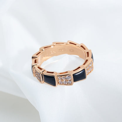 [Rose Jewelrys]SERPENTI RING PINK GOLD BLACK MOP DIAMOND PAVED 4MM