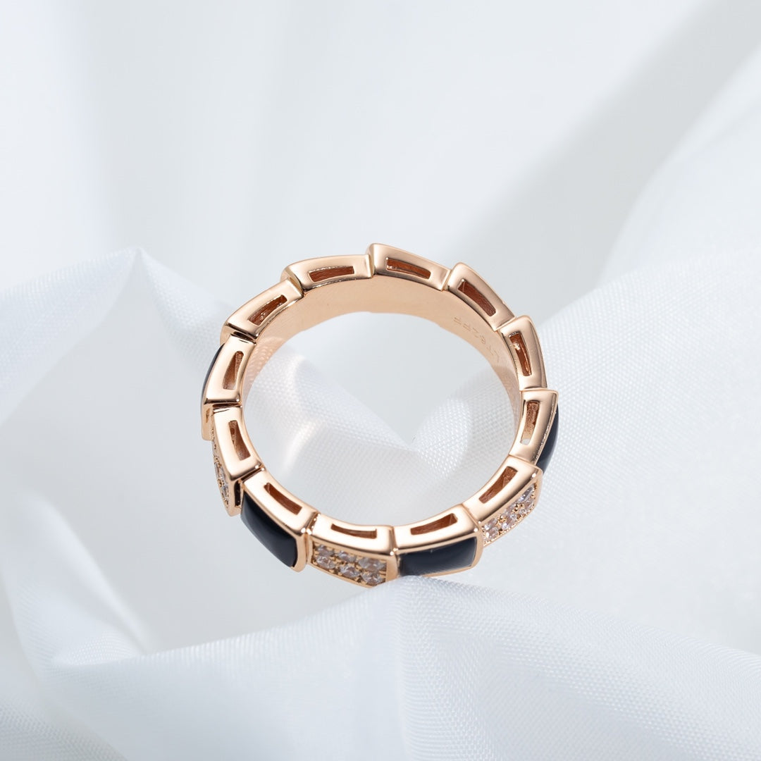 [Rose Jewelrys]SERPENTI RING PINK GOLD BLACK MOP DIAMOND PAVED 4MM