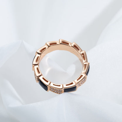[Rose Jewelrys]SERPENTI RING PINK GOLD BLACK MOP DIAMOND PAVED 4MM