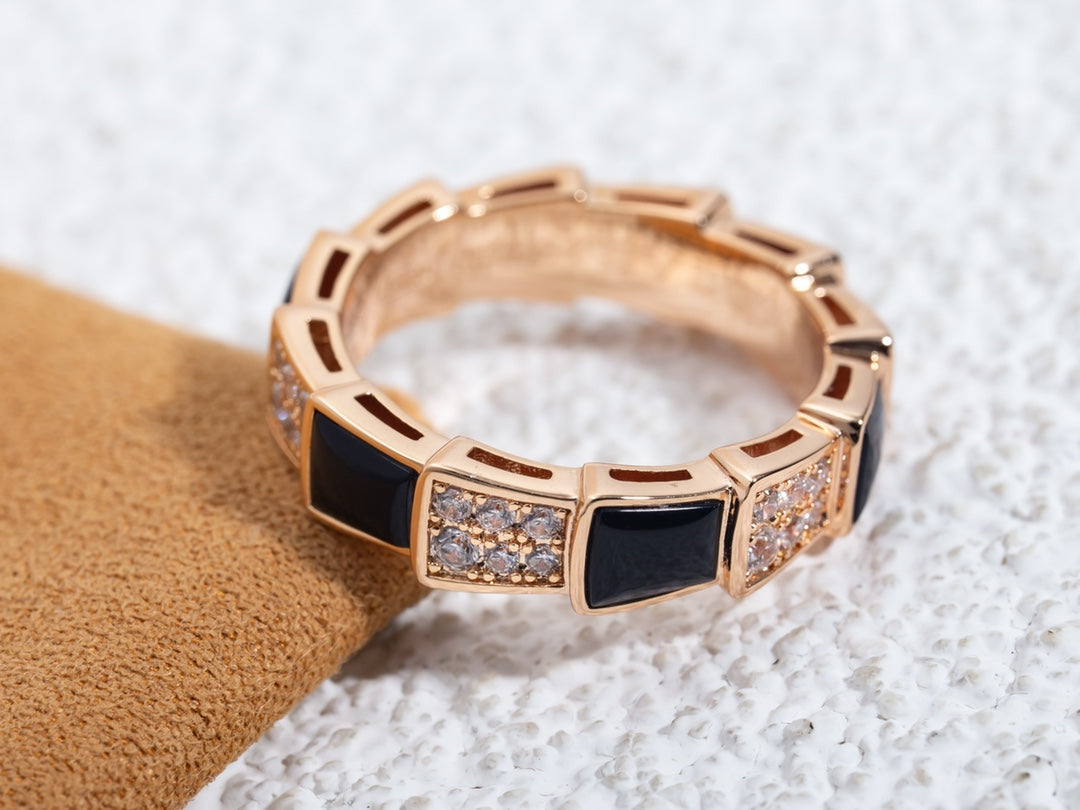 [Rose Jewelrys]SERPENTI RING PINK GOLD BLACK MOP DIAMOND PAVED 4MM