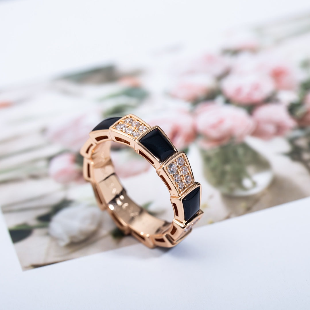 [Rose Jewelrys]SERPENTI RING PINK GOLD BLACK MOP DIAMOND PAVED 4MM