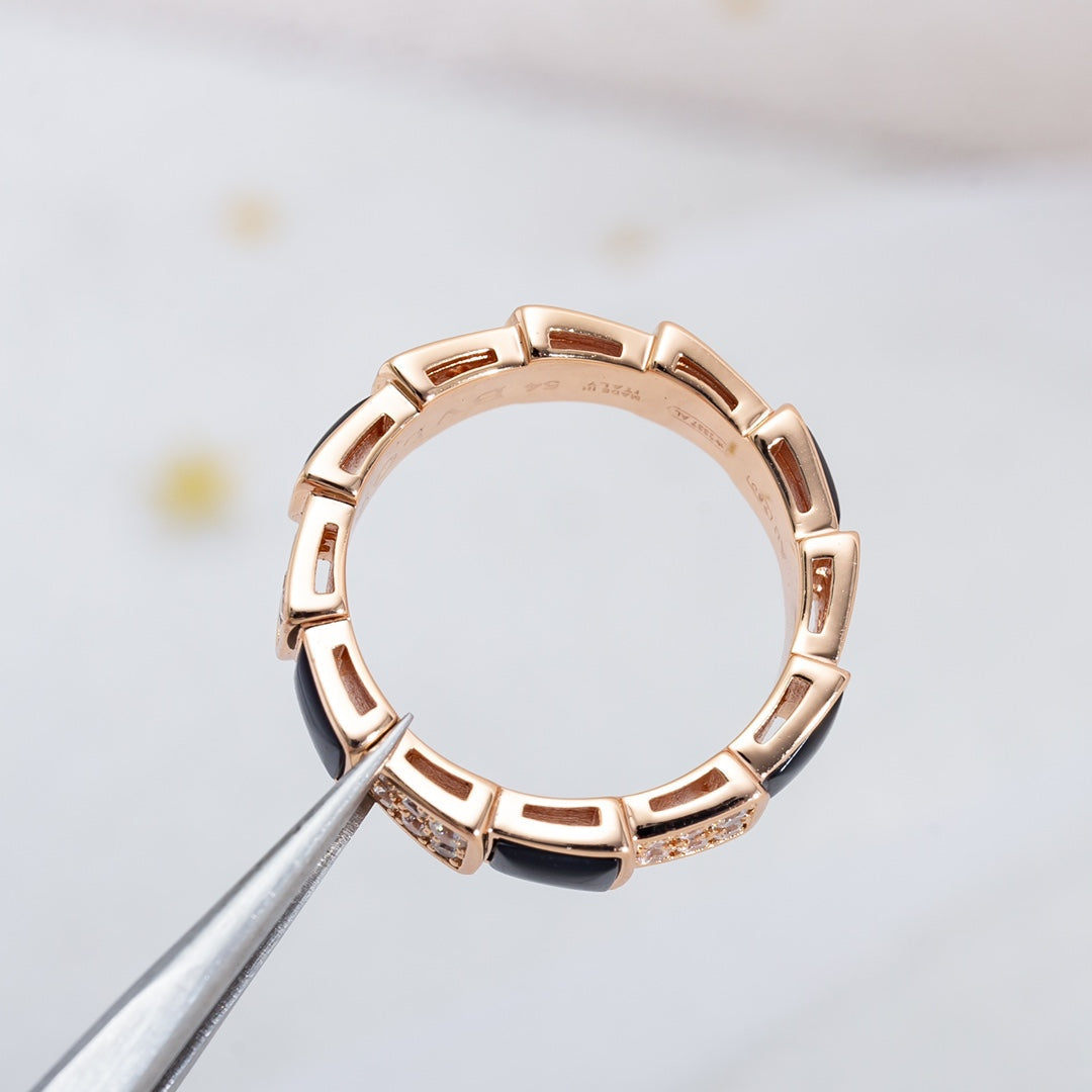 [Rose Jewelrys]SERPENTI RING PINK GOLD BLACK MOP DIAMOND PAVED 4MM