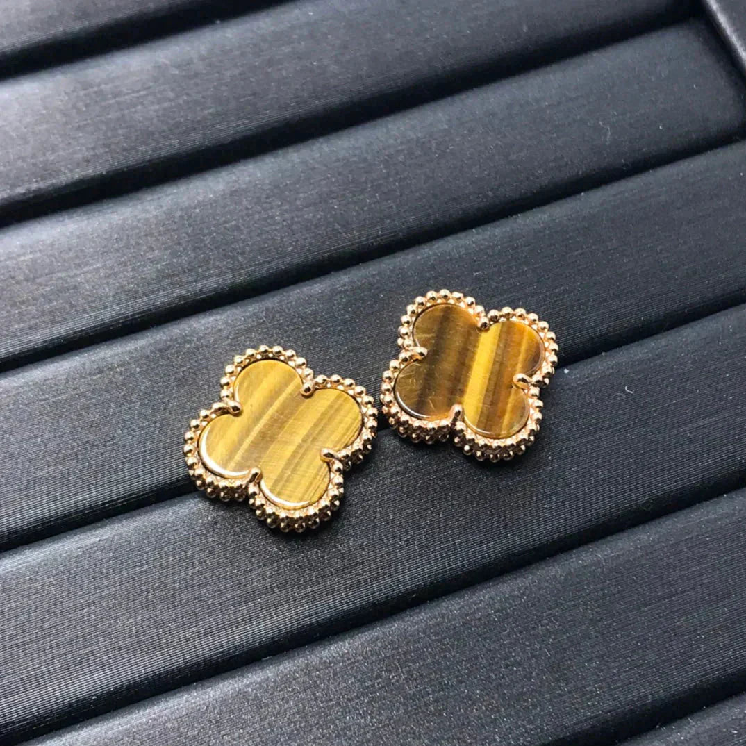 [Rose Jewelrys]CLOVER MEDIUM 1 MOTIFS TIGER EYE EARRINGS