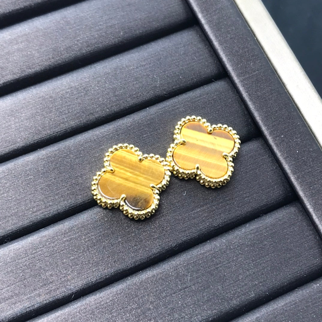 [Rose Jewelrys]CLOVER MEDIUM 1 MOTIFS TIGER EYE EARRINGS