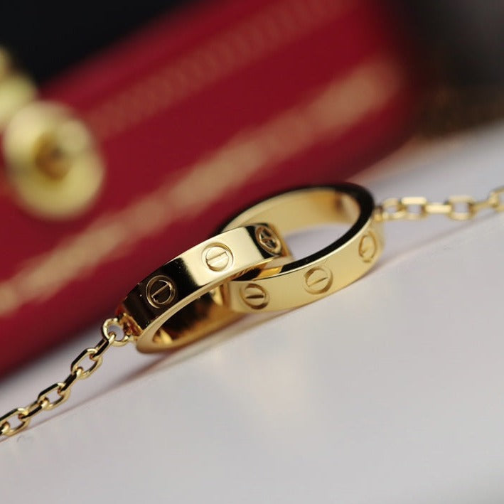 [Rose Jewelrys]LOVE NECKLACE DOUBLE RING GOLD
