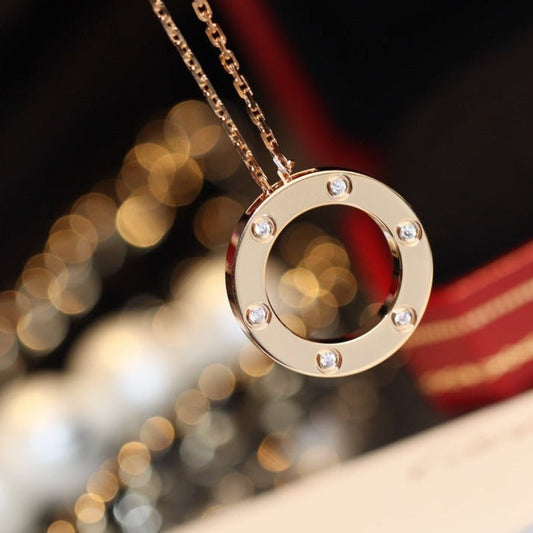 [Rose Jewelrys]LOVE NECKLACE 16MM 6 DIAMONDS PINK GOLD