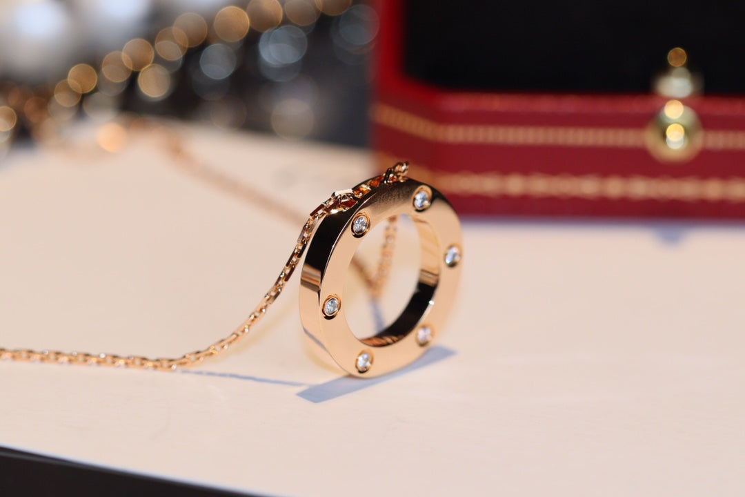 [Rose Jewelrys]LOVE NECKLACE 16MM 6 DIAMONDS PINK GOLD