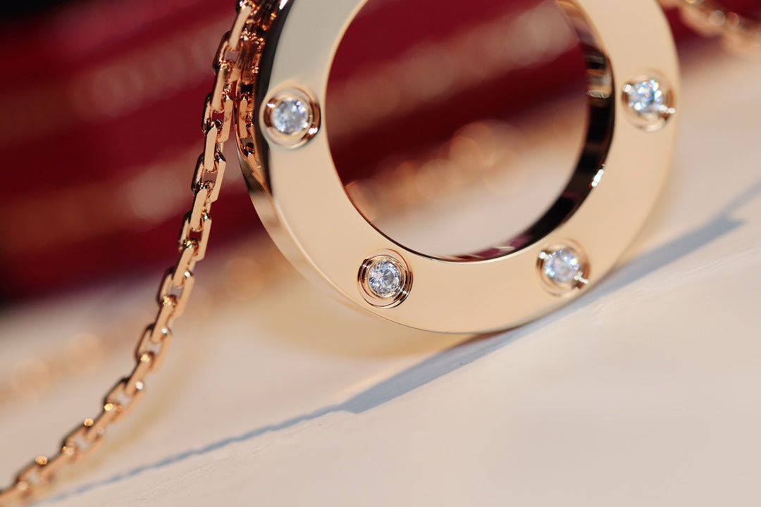 [Rose Jewelrys]LOVE NECKLACE 16MM 6 DIAMONDS PINK GOLD