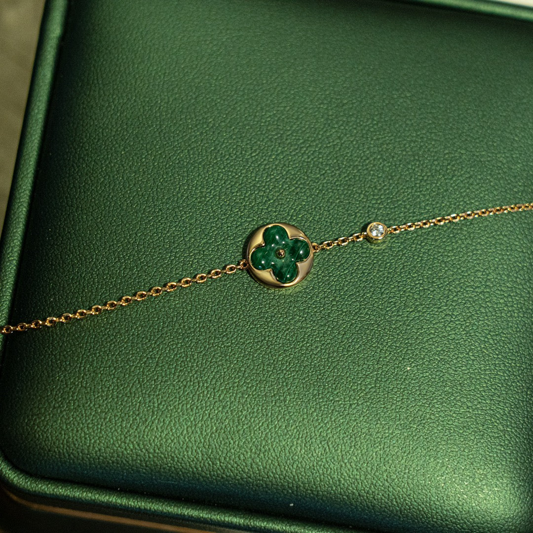 [Rose Jewelrys]SUN MALACHITE 1 DIAMOND PINK GOLD BRACELET