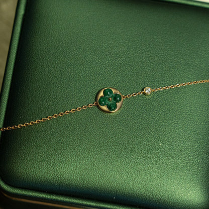 [Rose Jewelrys]SUN MALACHITE 1 DIAMOND PINK GOLD BRACELET
