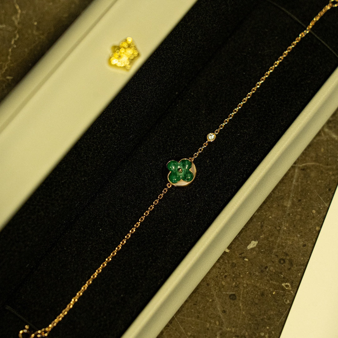 [Rose Jewelrys]SUN MALACHITE 1 DIAMOND PINK GOLD BRACELET
