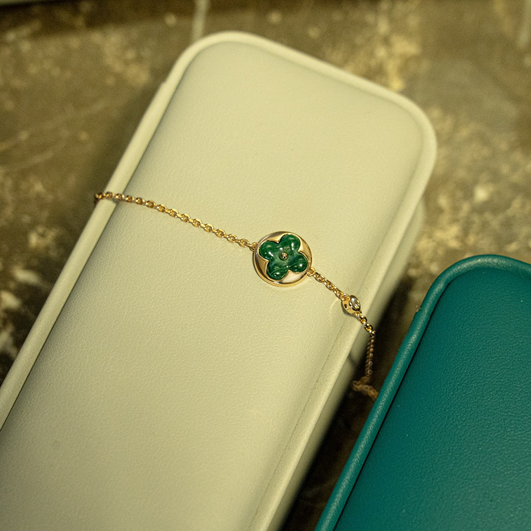 [Rose Jewelrys]SUN MALACHITE 1 DIAMOND PINK GOLD BRACELET
